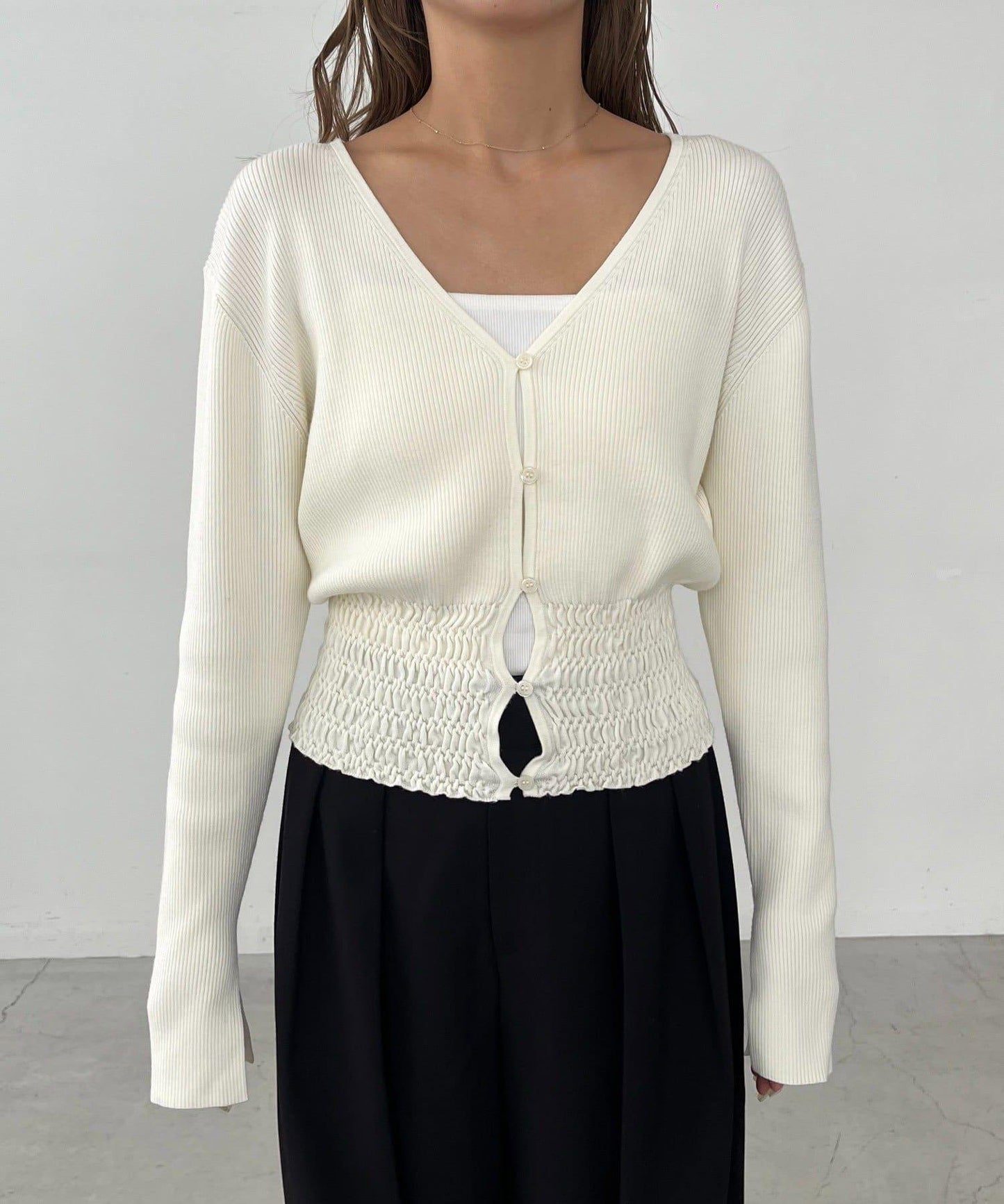 【顯瘦效果◎】下襬抽繩羅紋開衫