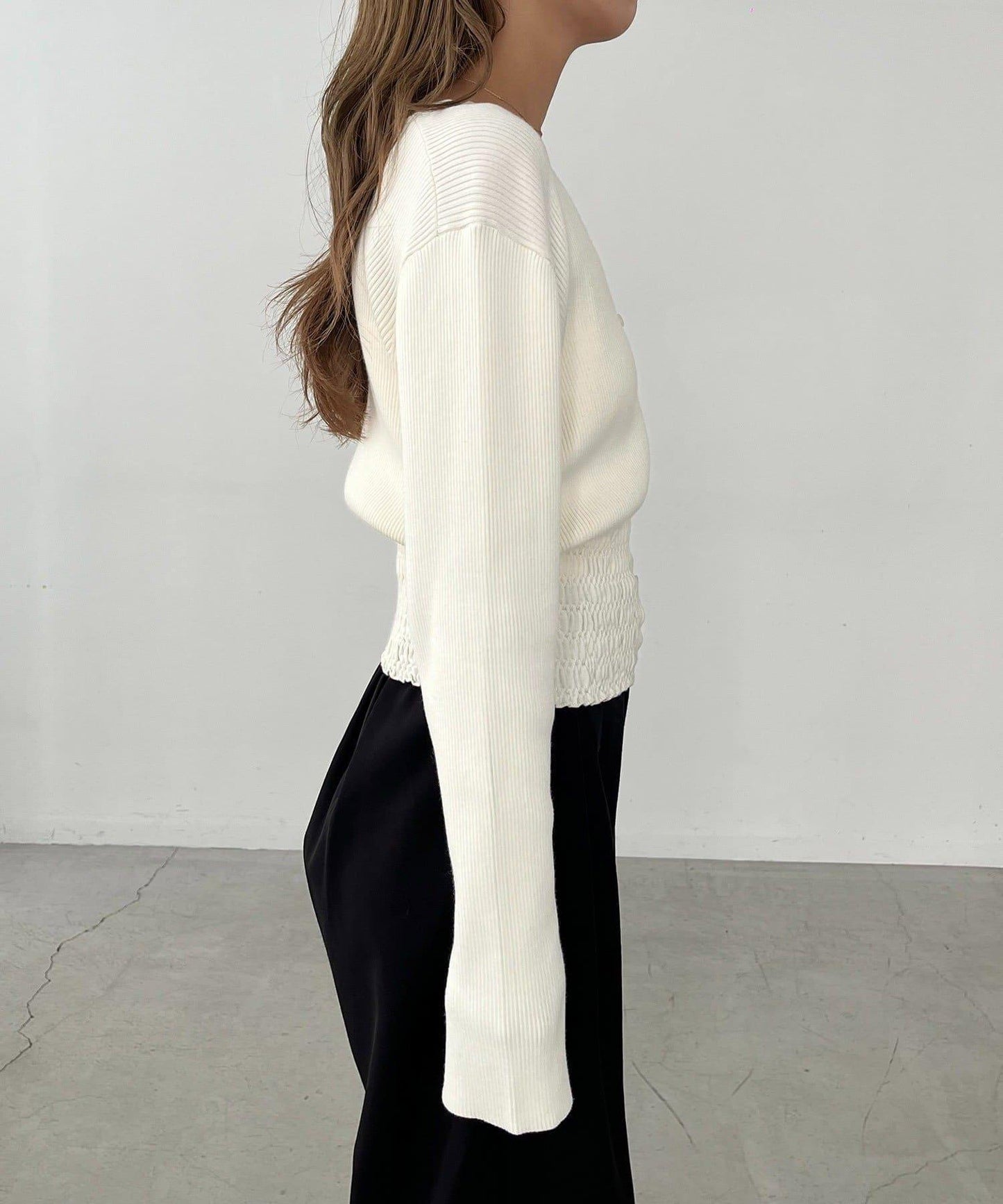 【顯瘦效果◎】下襬抽繩羅紋開衫