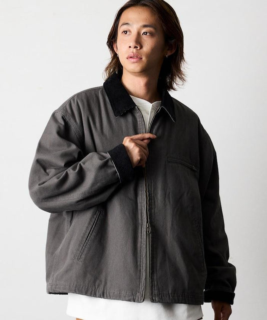 寬鬆版型燈芯絨拼接鴨絨夾克