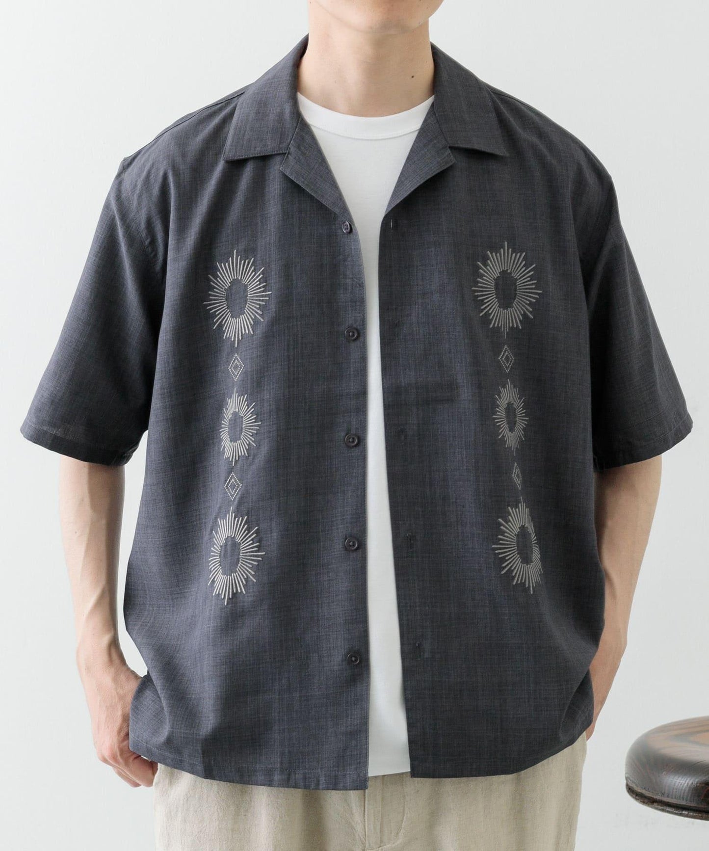 圖案刺繡涼感短袖襯衫