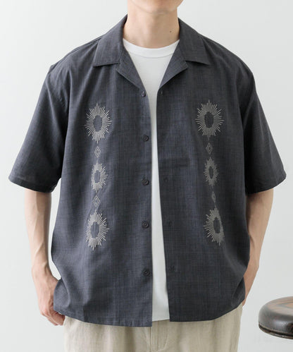 圖案刺繡涼感短袖襯衫