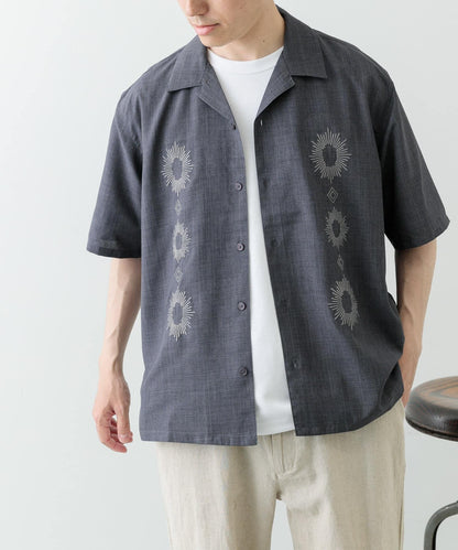 圖案刺繡涼感短袖襯衫