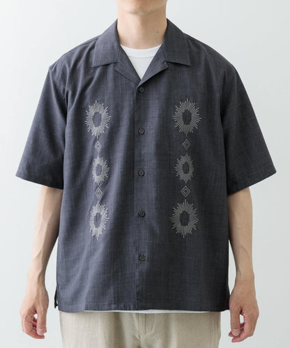 圖案刺繡涼感短袖襯衫