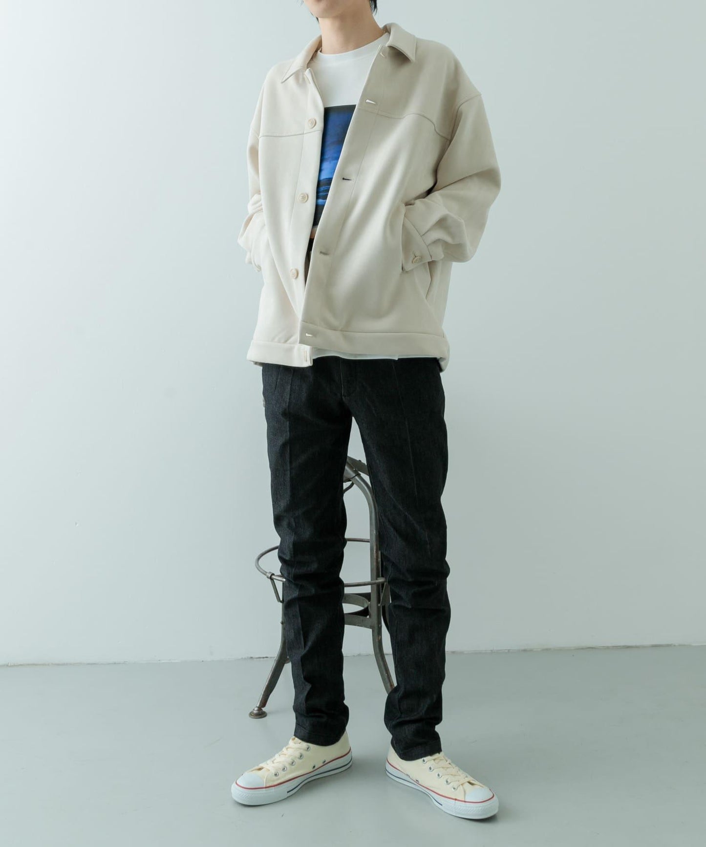 1褶錐形牛仔休閒褲