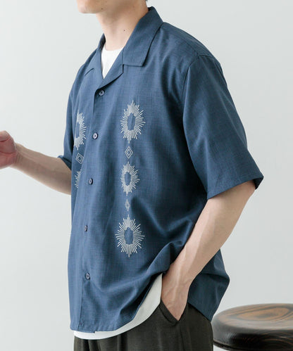 圖案刺繡涼感短袖襯衫