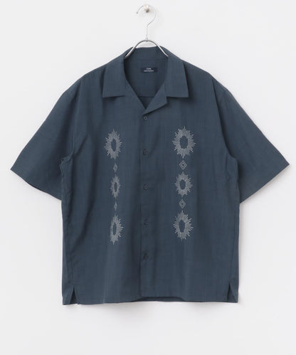 圖案刺繡涼感短袖襯衫
