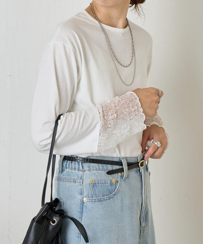 袖口蕾絲針織衫