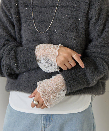 袖口蕾絲針織衫