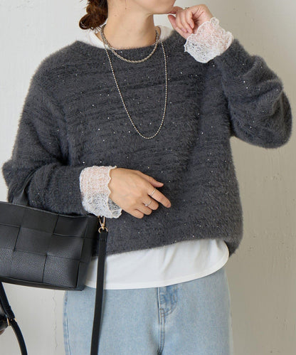 袖口蕾絲針織衫