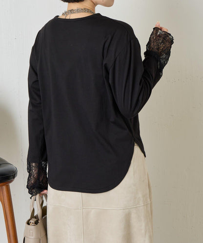 袖口蕾絲針織衫