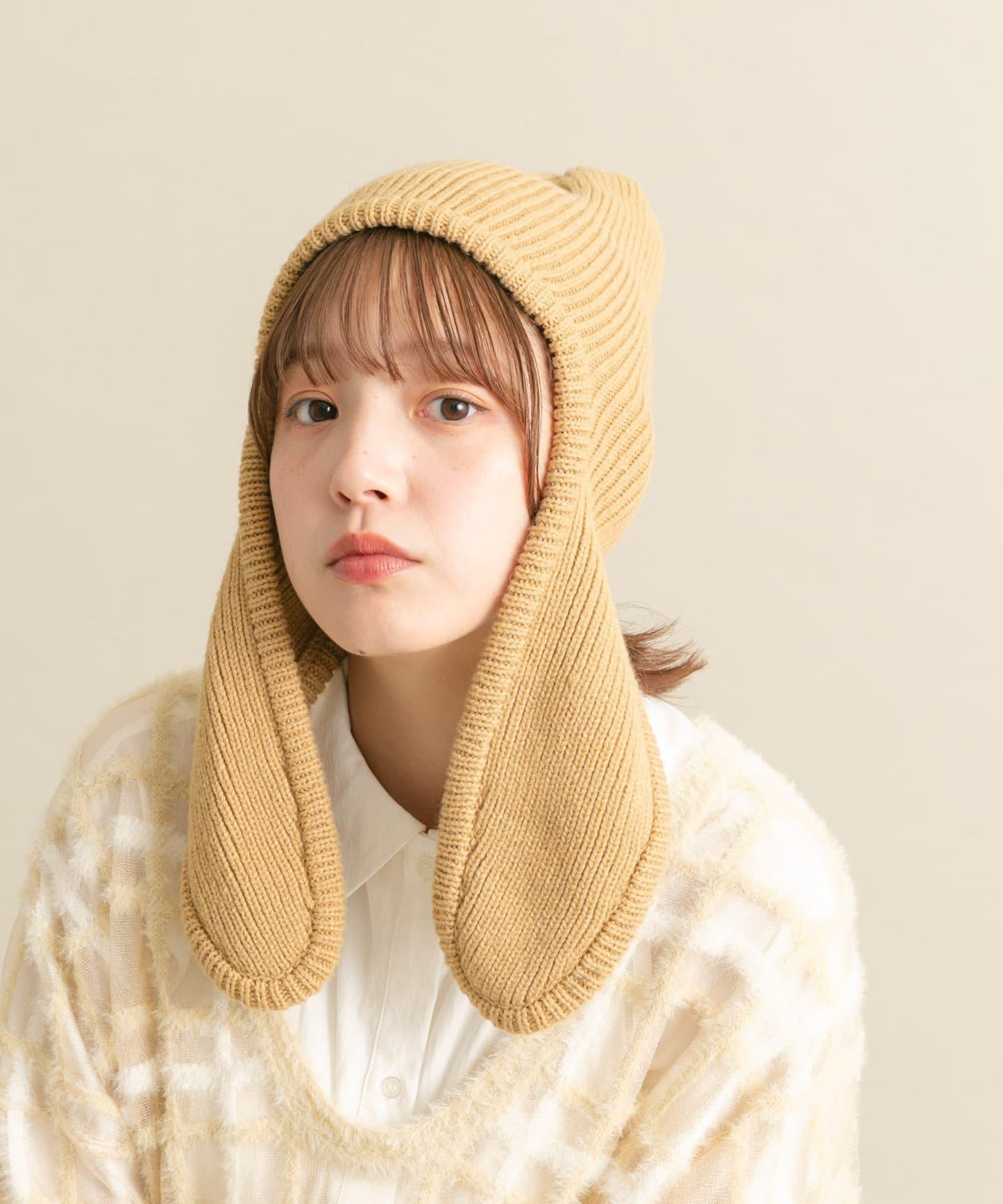 長款翻邊針織帽