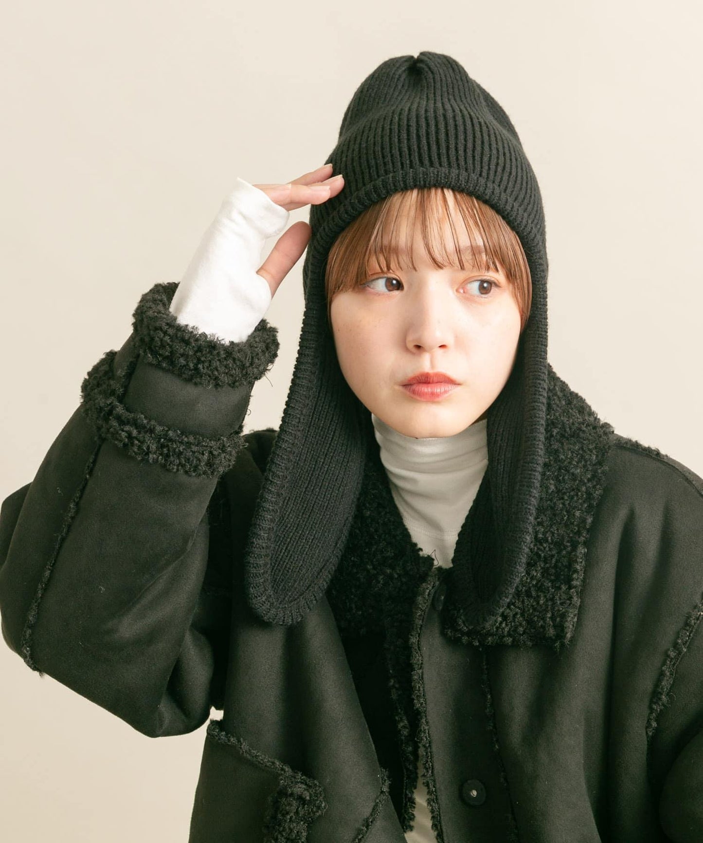 長款翻邊針織帽