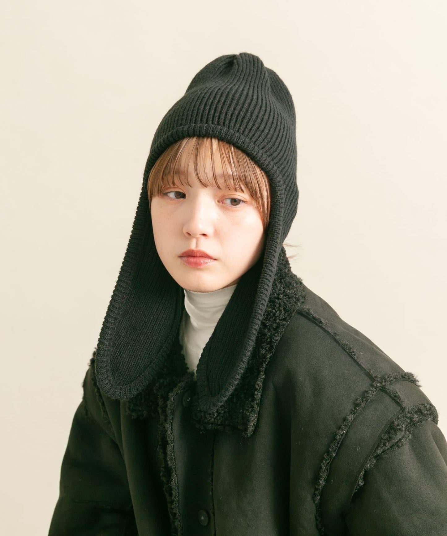 長款翻邊針織帽