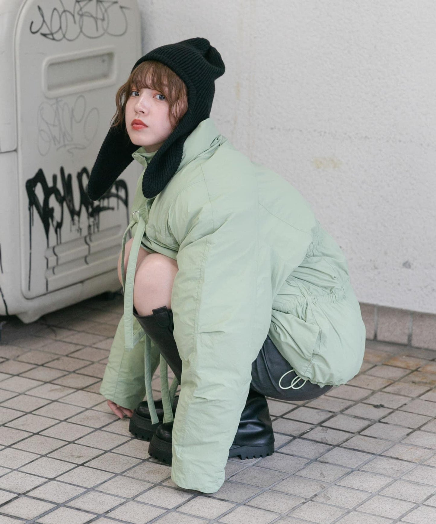 長款翻邊針織帽