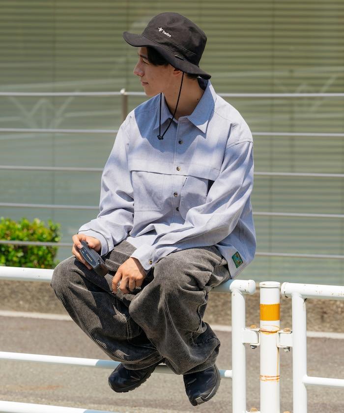 牛津布九分袖多功能口袋長袖襯衫