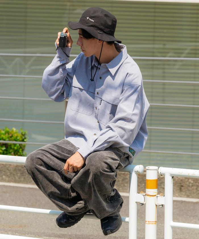 牛津布九分袖多功能口袋長袖襯衫