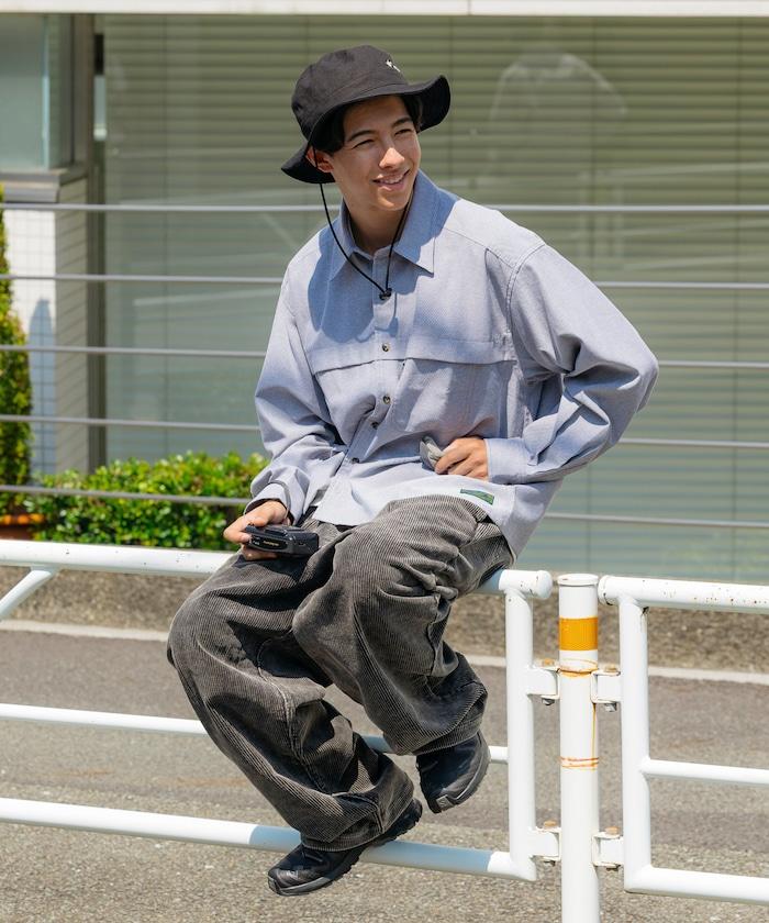 牛津布九分袖多功能口袋長袖襯衫