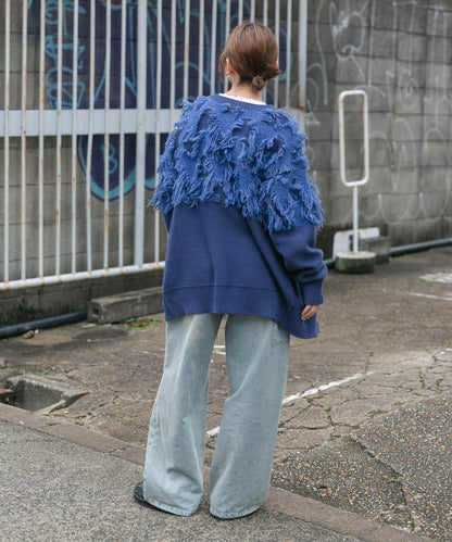 提花流蘇開衫