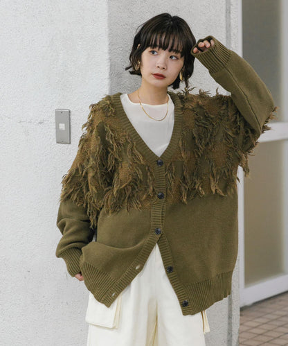 提花流蘇開衫