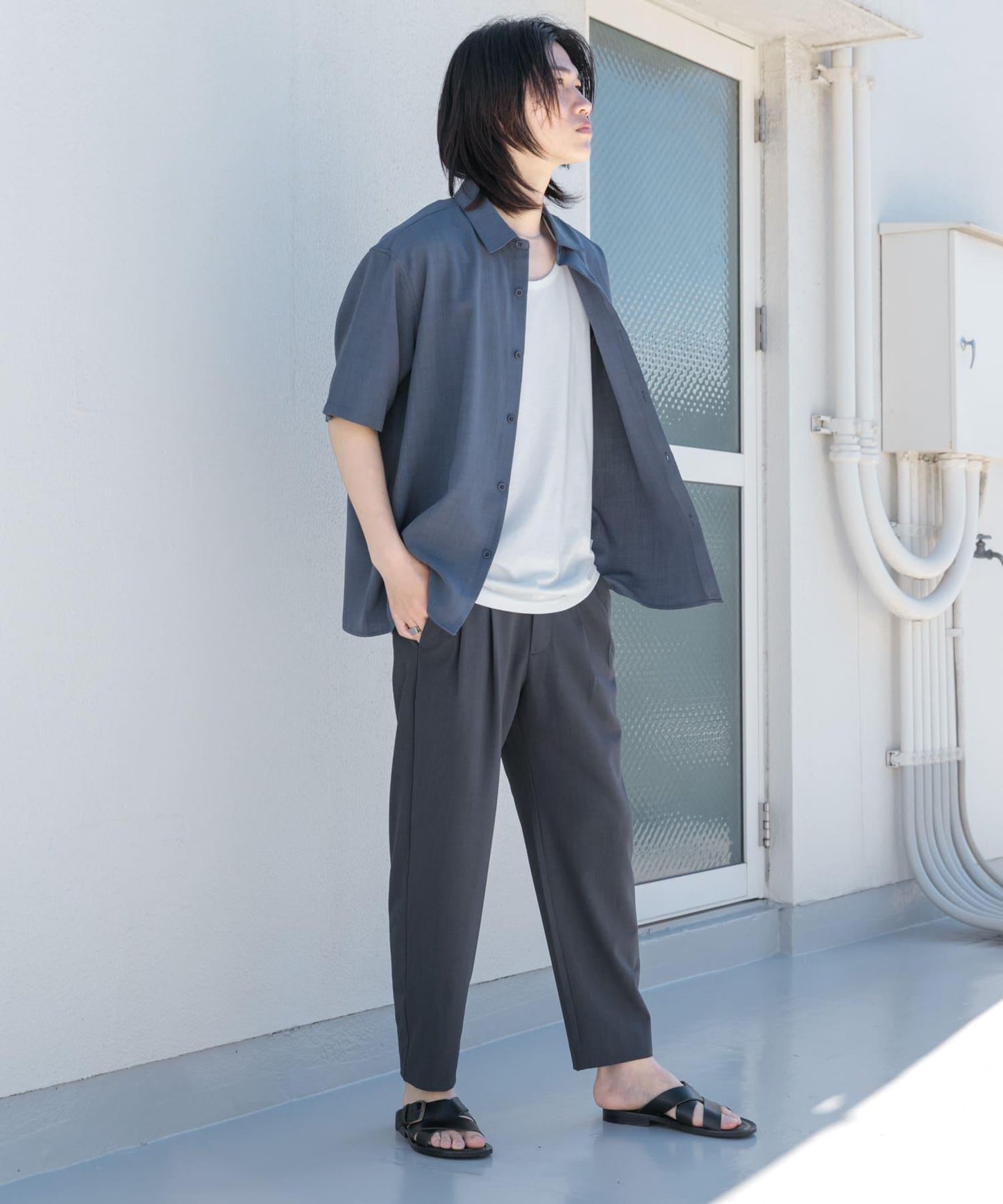 『UNISEX』『UR TECH DRYLUXE』亞麻風格五分袖襯衫