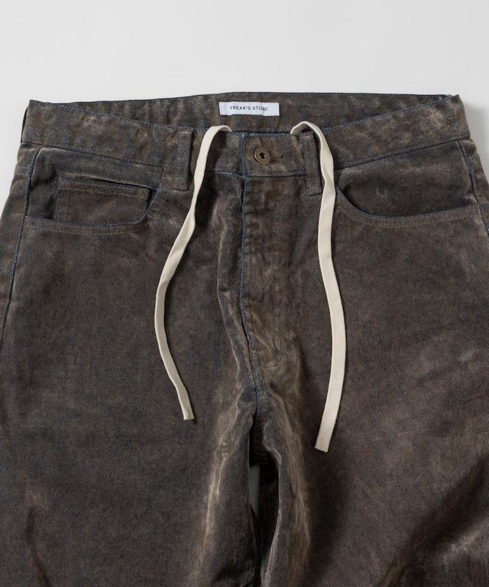直筒版型植絨寬鬆牛仔褲