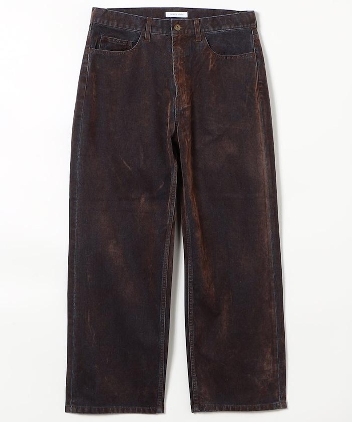 直筒版型植絨寬鬆牛仔褲