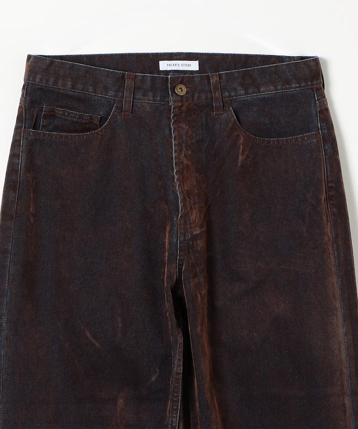 直筒版型植絨寬鬆牛仔褲