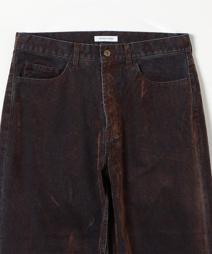 直筒版型植絨寬鬆牛仔褲