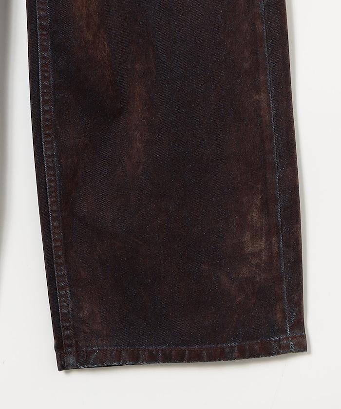 直筒版型植絨寬鬆牛仔褲