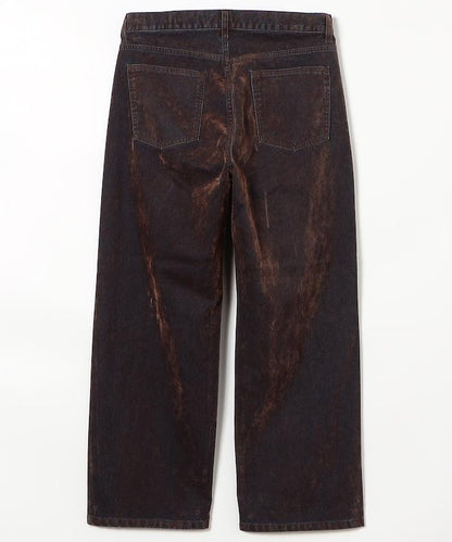 直筒版型植絨寬鬆牛仔褲