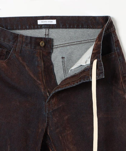 直筒版型植絨寬鬆牛仔褲