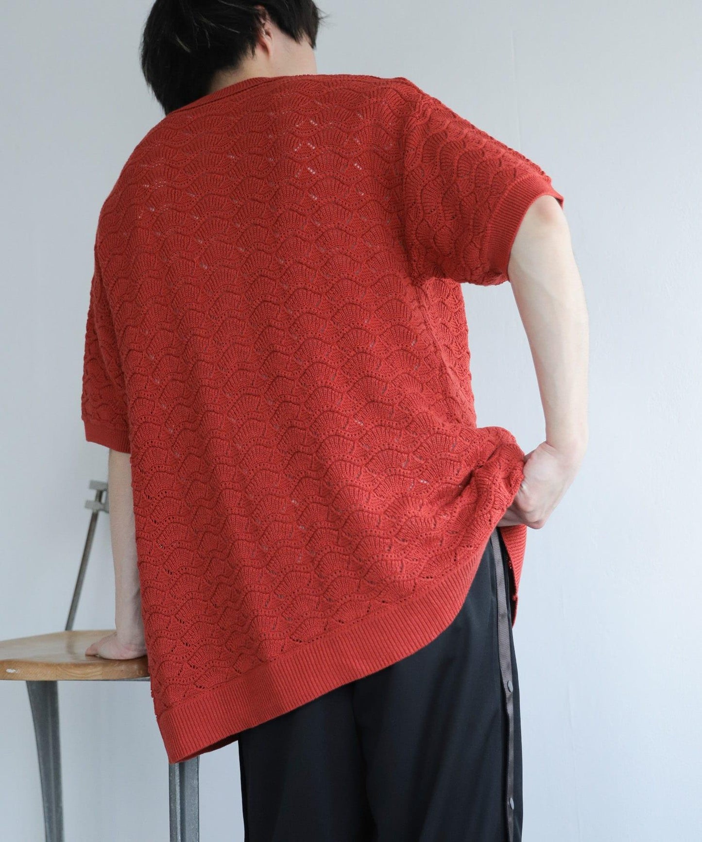 男女同款 可水洗 蕾絲針織開衫（五分袖）