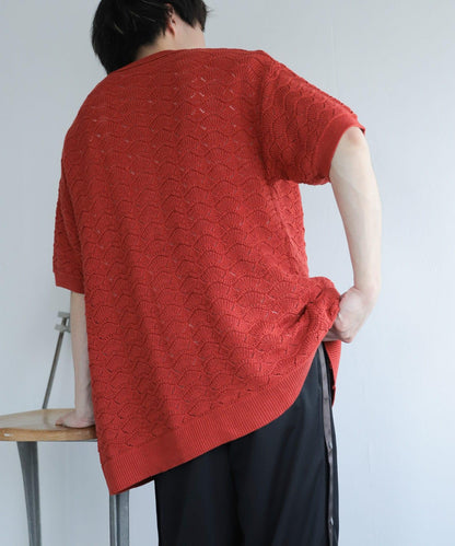 男女同款 可水洗 蕾絲針織開衫（五分袖）