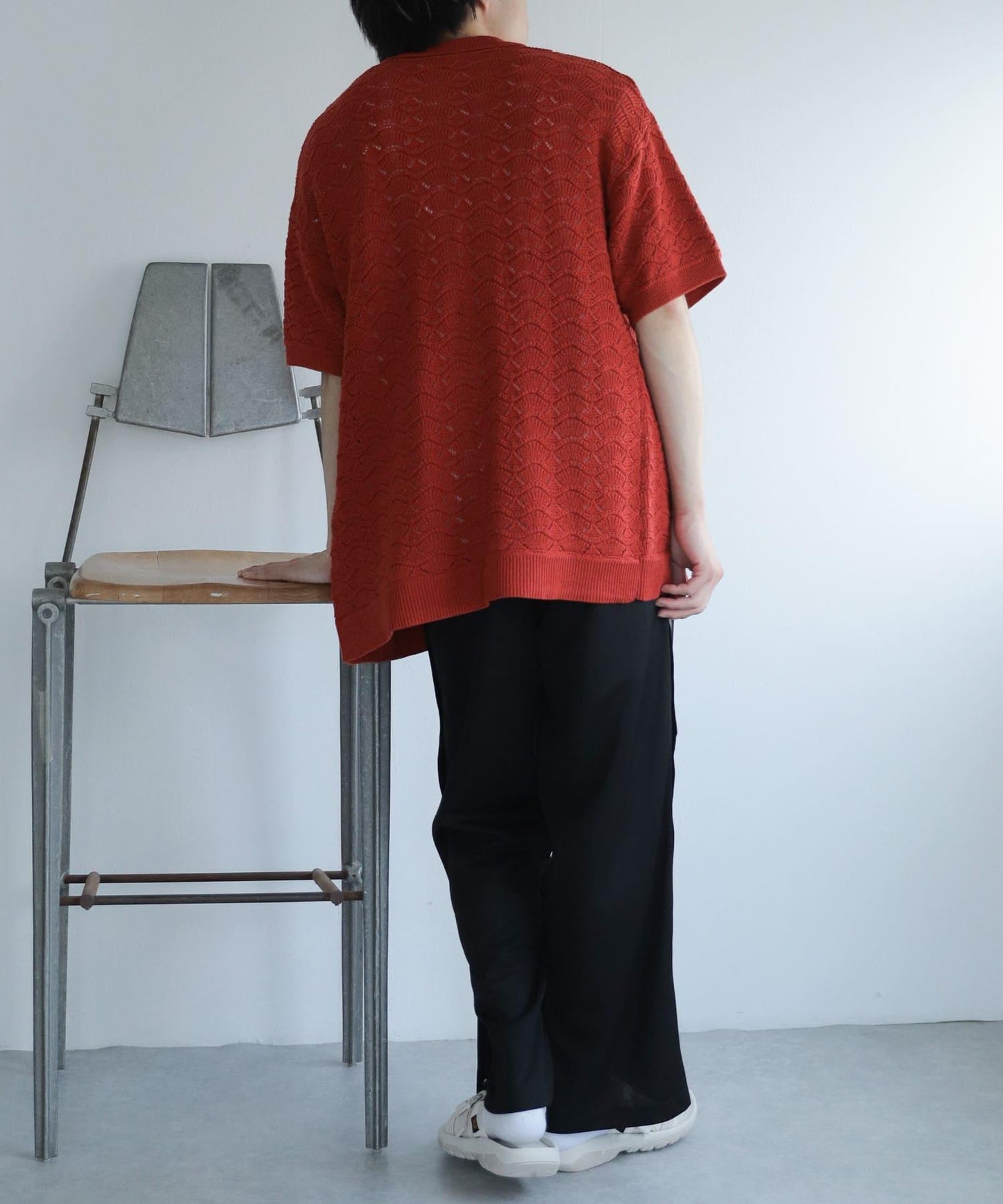 男女同款 可水洗 蕾絲針織開衫（五分袖）