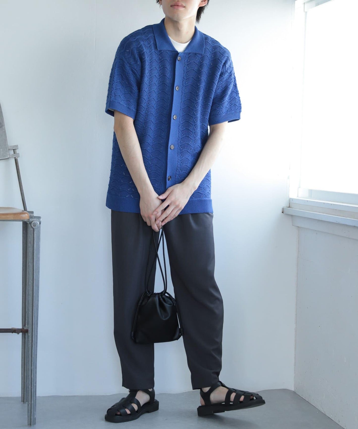 男女同款 可水洗 蕾絲針織開衫（五分袖）