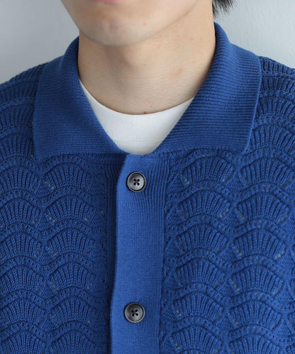 男女同款 可水洗 蕾絲針織開衫（五分袖）