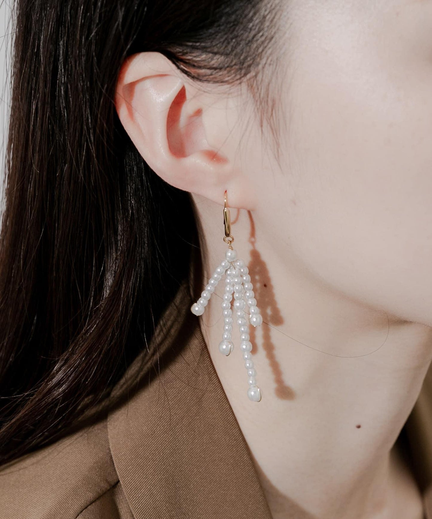 珍珠金屬流蘇耳環