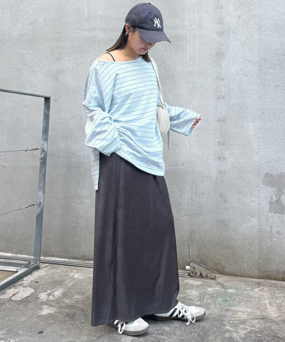 透視斜紋條紋單點刺繡寬鬆T恤