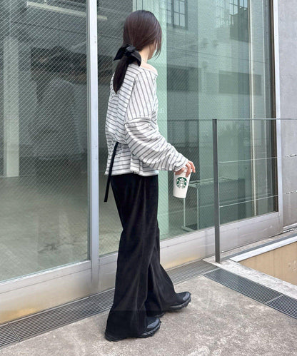 透視斜紋條紋單點刺繡寬鬆T恤