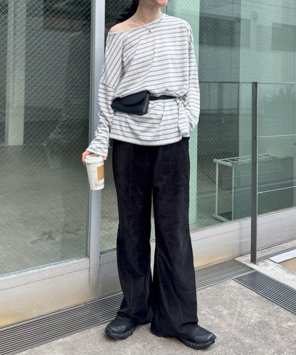 透視斜紋條紋單點刺繡寬鬆T恤