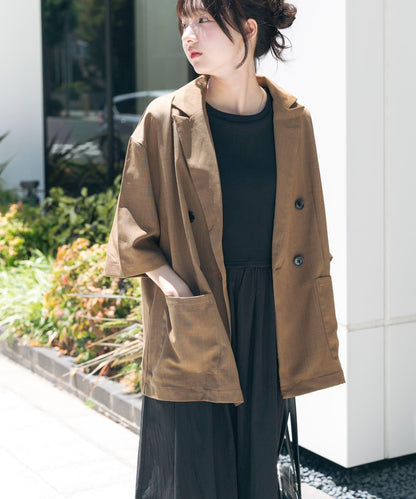 亞麻風半袖夾克