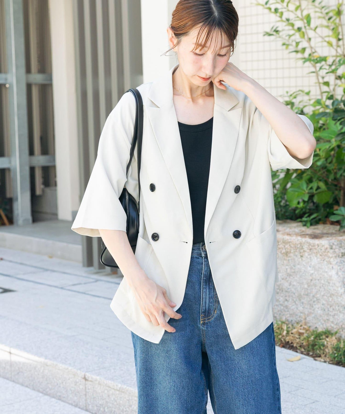 亞麻風半袖夾克