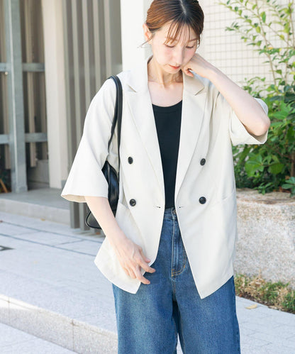 亞麻風半袖夾克