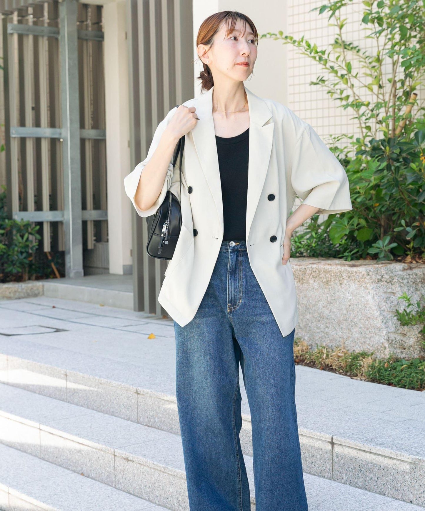 亞麻風半袖夾克