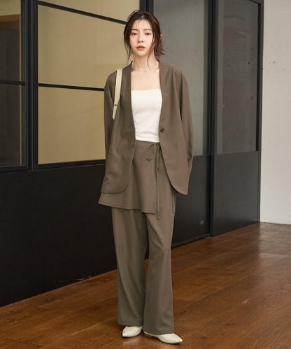 柔軟觸感斜紋裹裙一體式休閒褲（可搭配套裝）