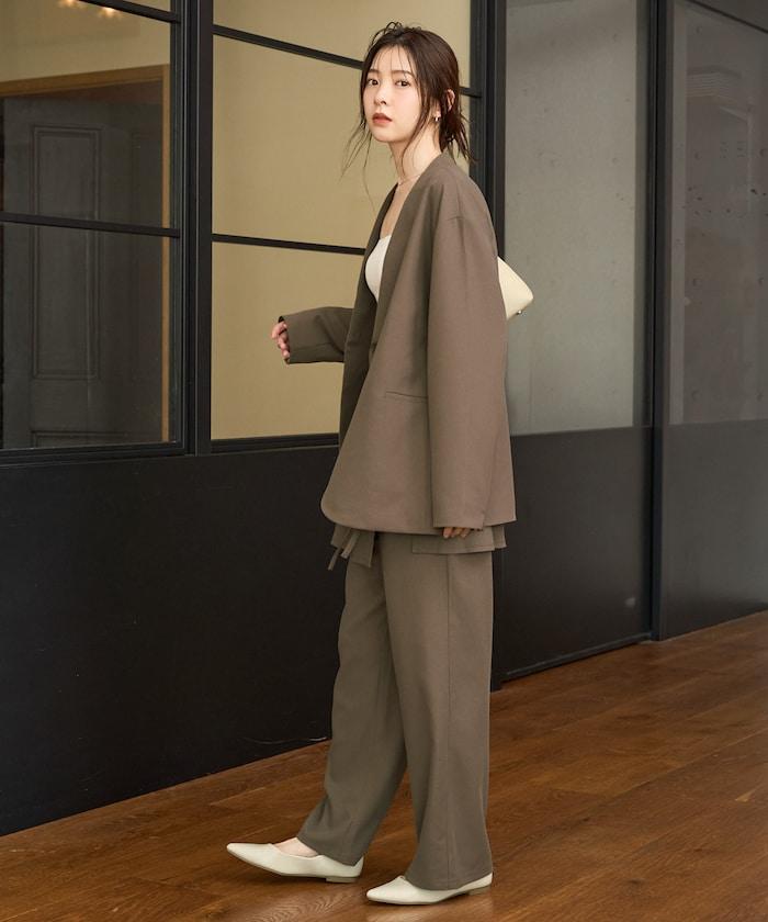 柔軟觸感斜紋裹裙一體式休閒褲（可搭配套裝）