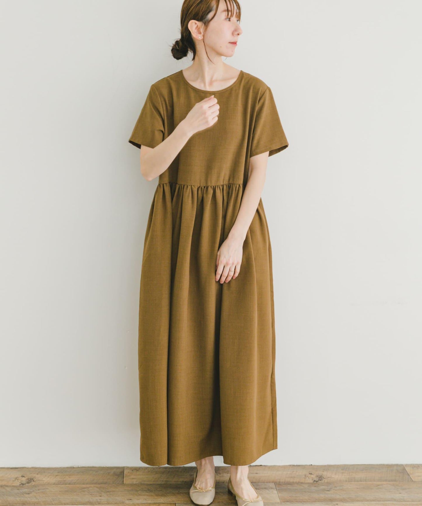 亞麻風短袖連衣裙