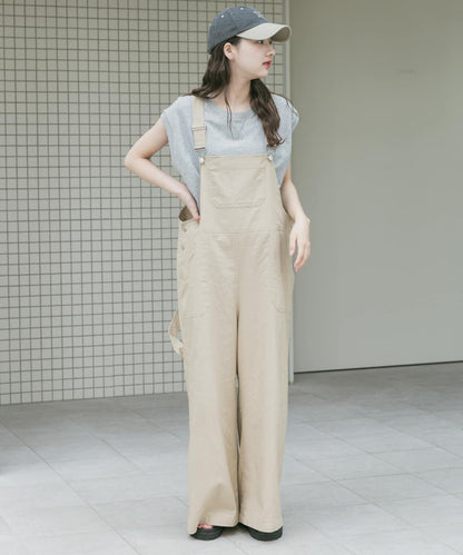 亞麻混紡揹帶褲