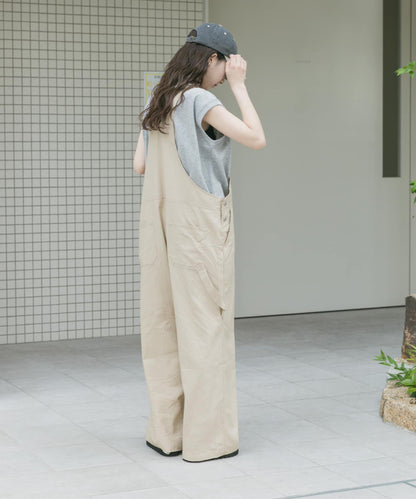 亞麻混紡揹帶褲