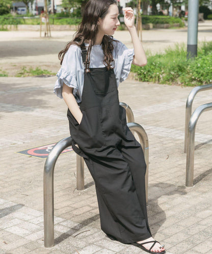 亞麻混紡揹帶褲